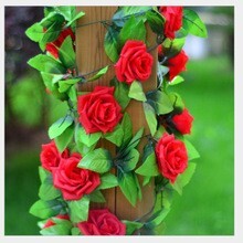 【台灣現貨速發】9朵玫瑰花藤｜仿真 人造花 垂藤 人造垂葉 仿真藤條花藤 人造仿真植物 創意仿真植物 垂葉壁掛 裝飾