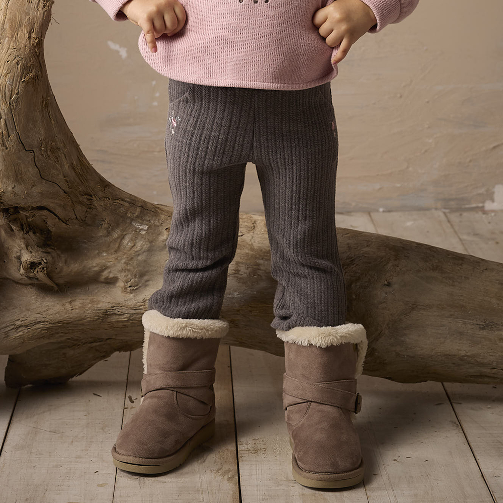 PIPPY 優雅繡花彈性棉小喇叭長褲 灰