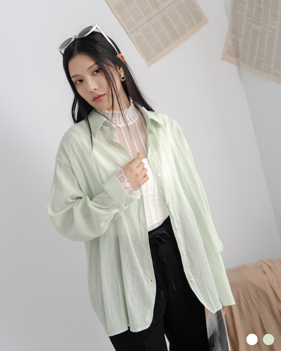 柔感後開衩條紋綁帶襯衫