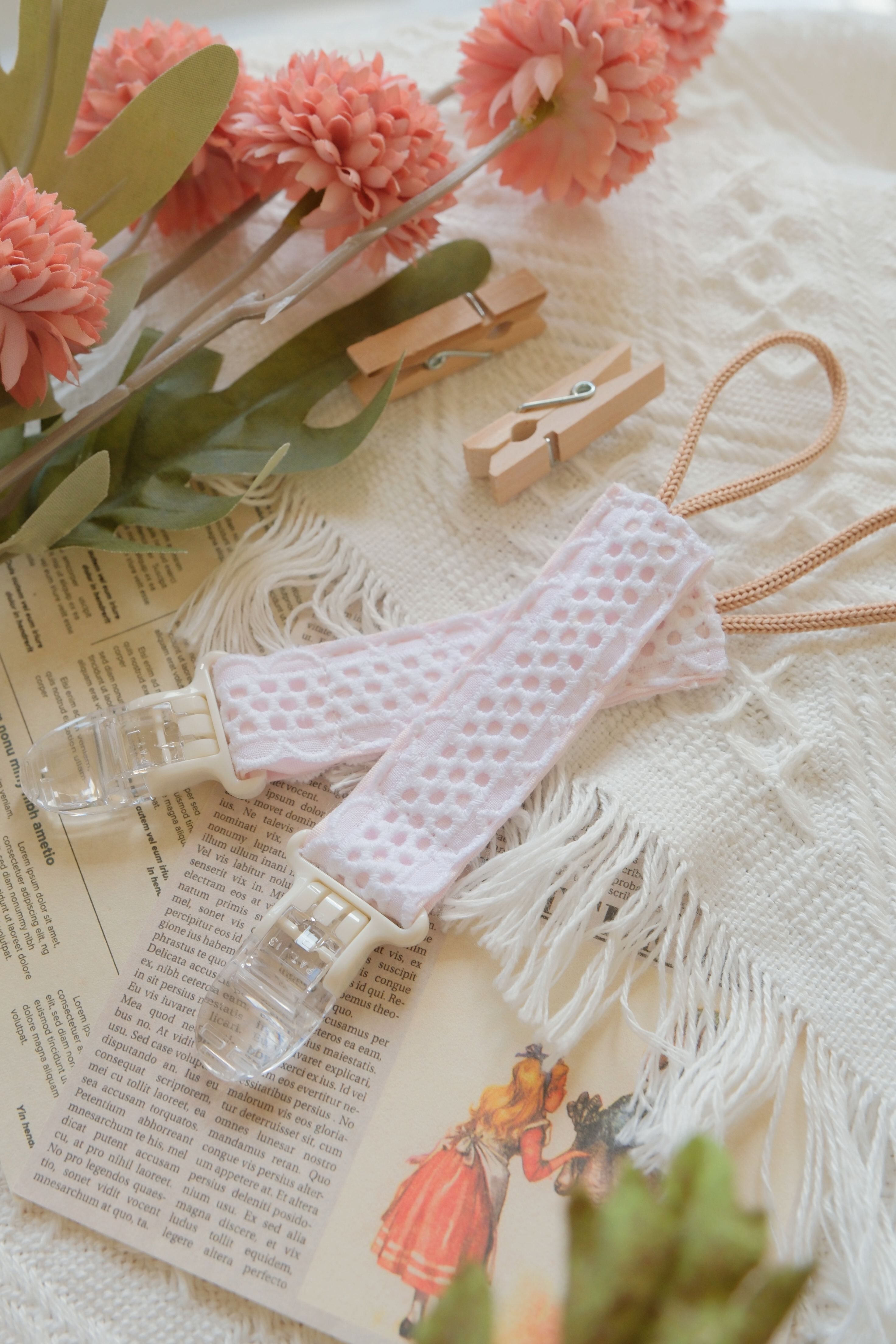 Hi Y.P store-短版鱷魚夾-公主蕾絲(粉白)