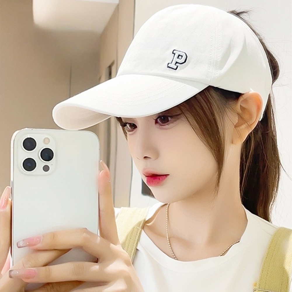 棒球帽 遮陽帽 可綁馬尾 鴨舌帽 P字母 半空頂帽 韓版帽子 110