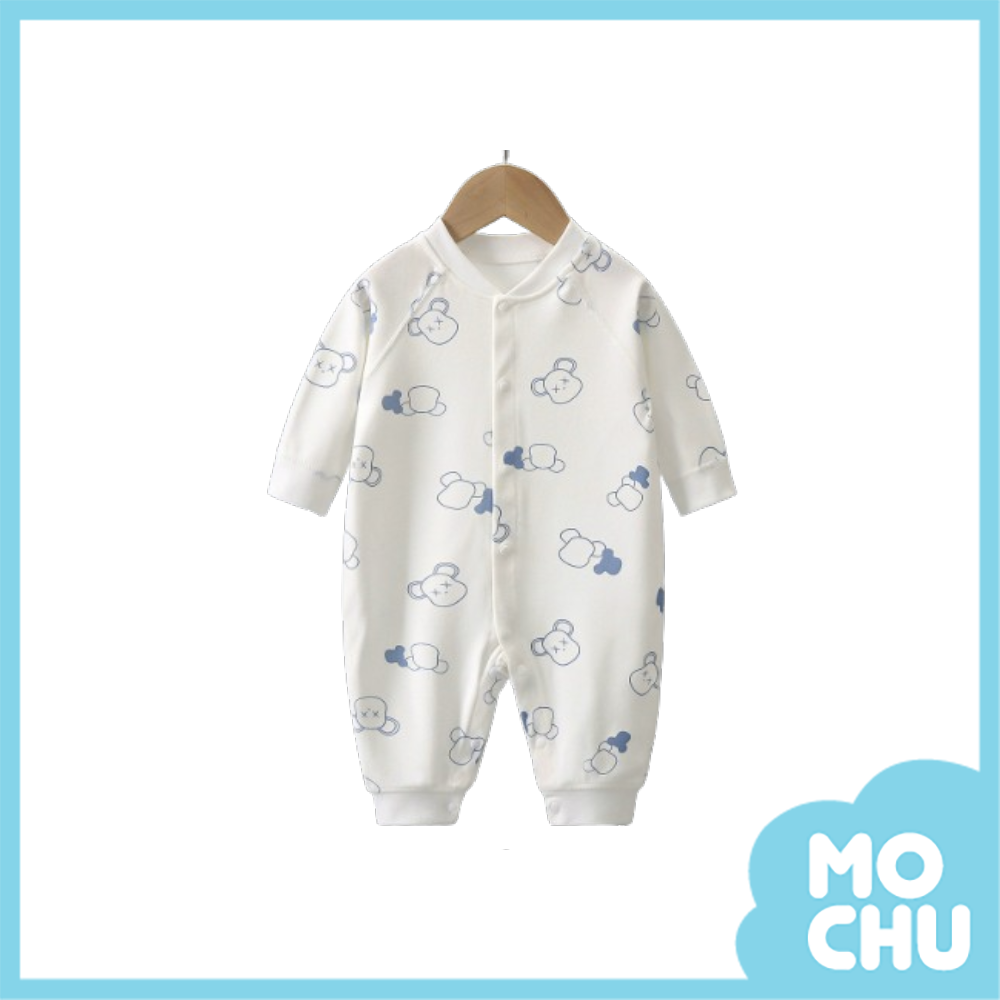 熊頭色塊前開長袖連身衣