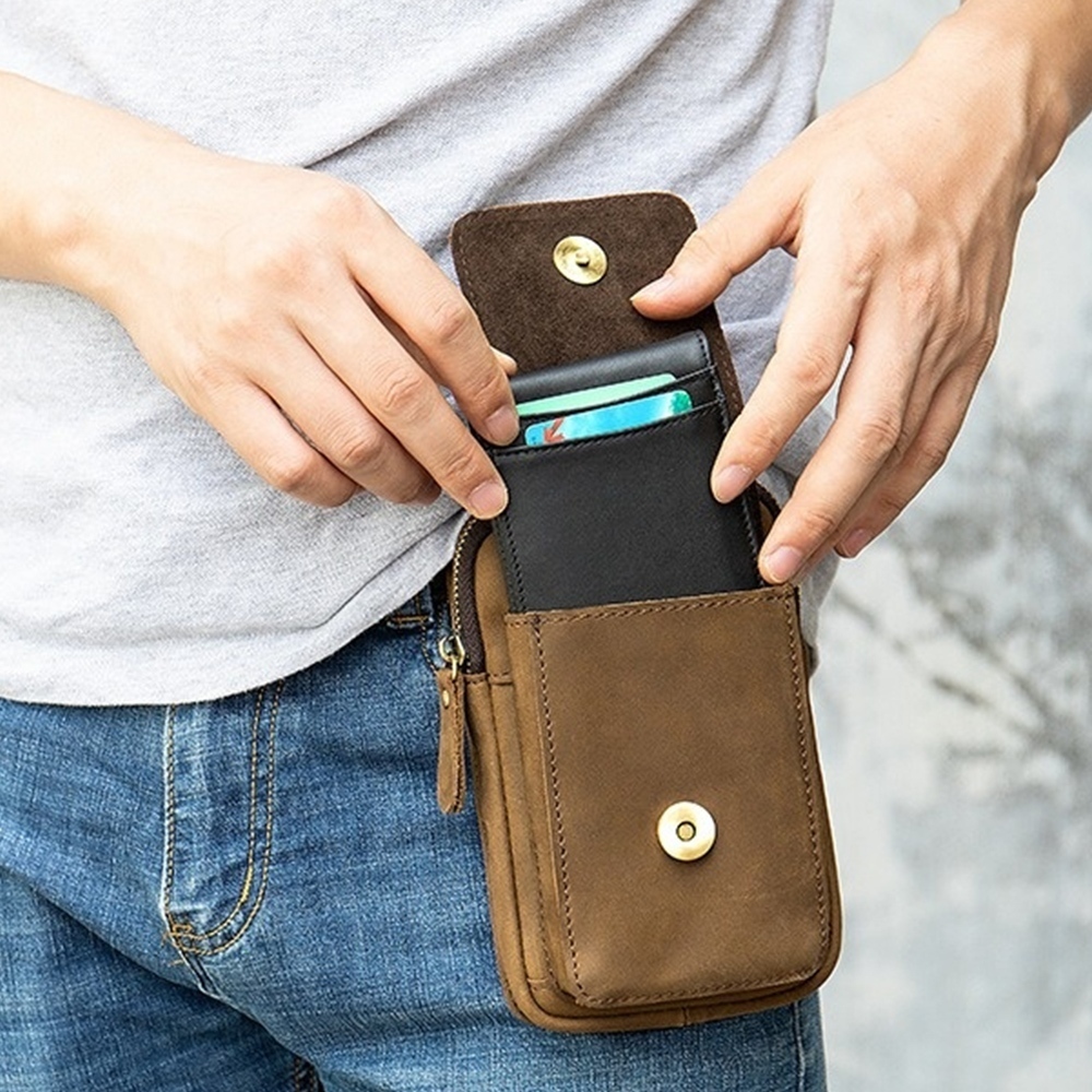 鱷魚紋 腰間包 男生包包 多功能手機包 大容量包包 腰包 穿皮帶小包 手機包 真皮包包 瘋馬皮 工地包 牛皮包 108