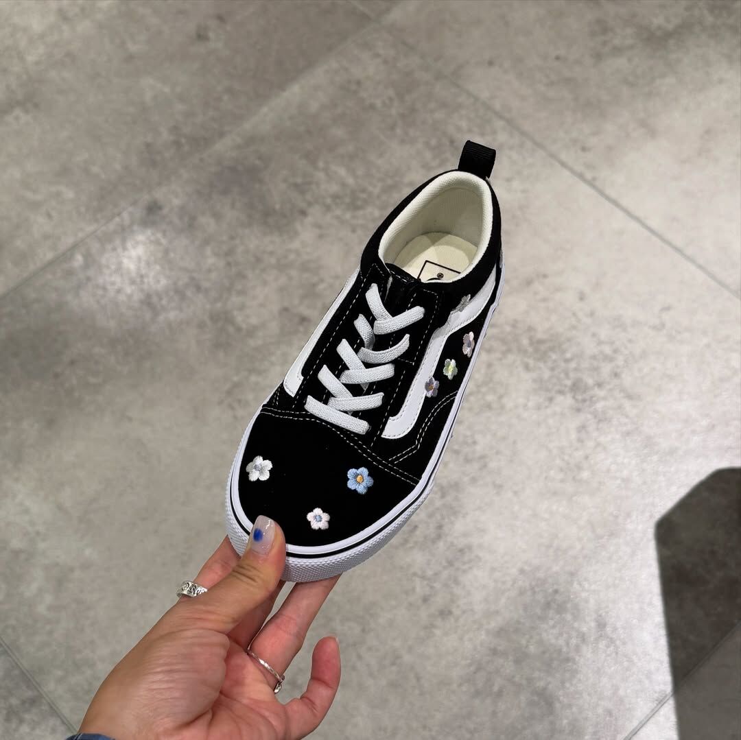 Vans Old Skool 日本限定 黑色 小雛菊 小花 魔鬼氈 中童 童鞋 V36PS