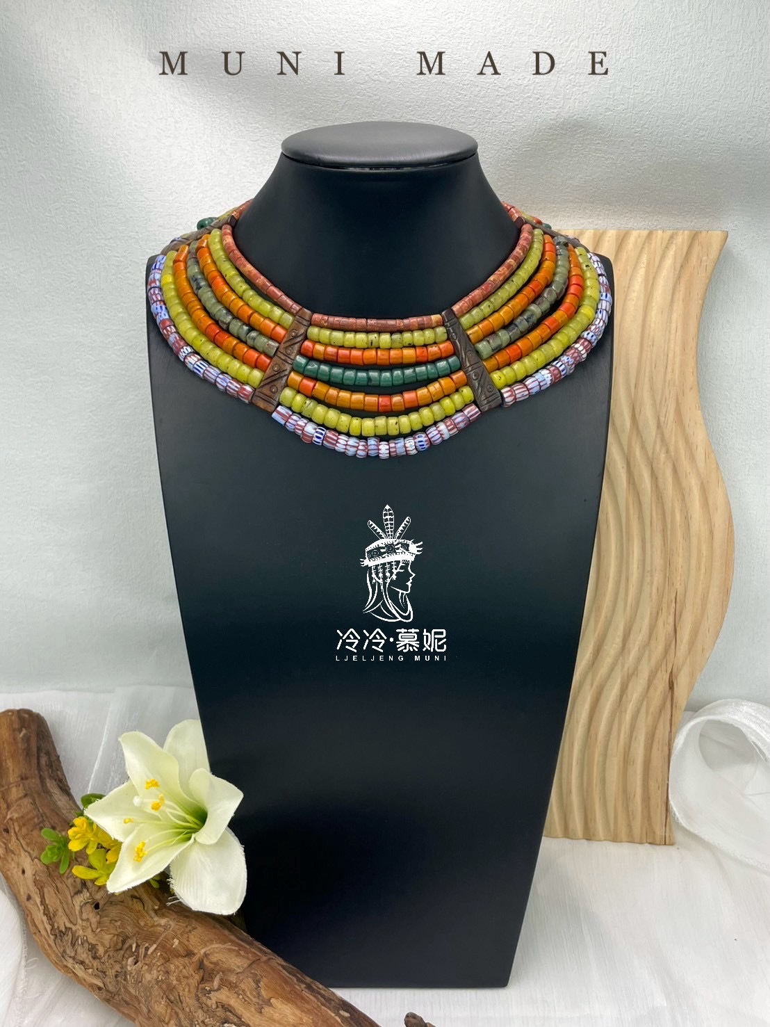 M-No.33貿易老珠七排複串短鍊44cm