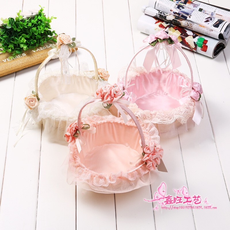 【台灣現貨速發】喜糖籃 藤籃 大提籃 蕾絲花童籃