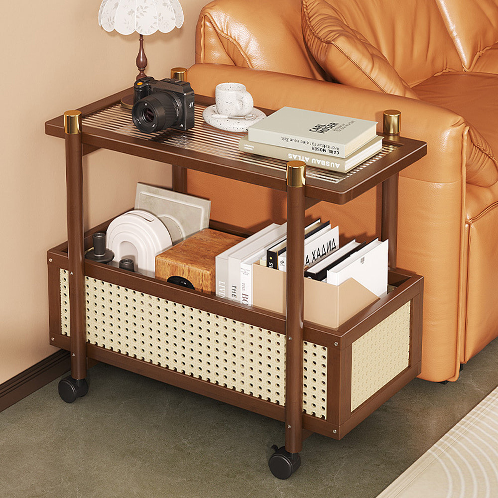 【AOTTO】復古雙層附輪收納置物架(TA-040)