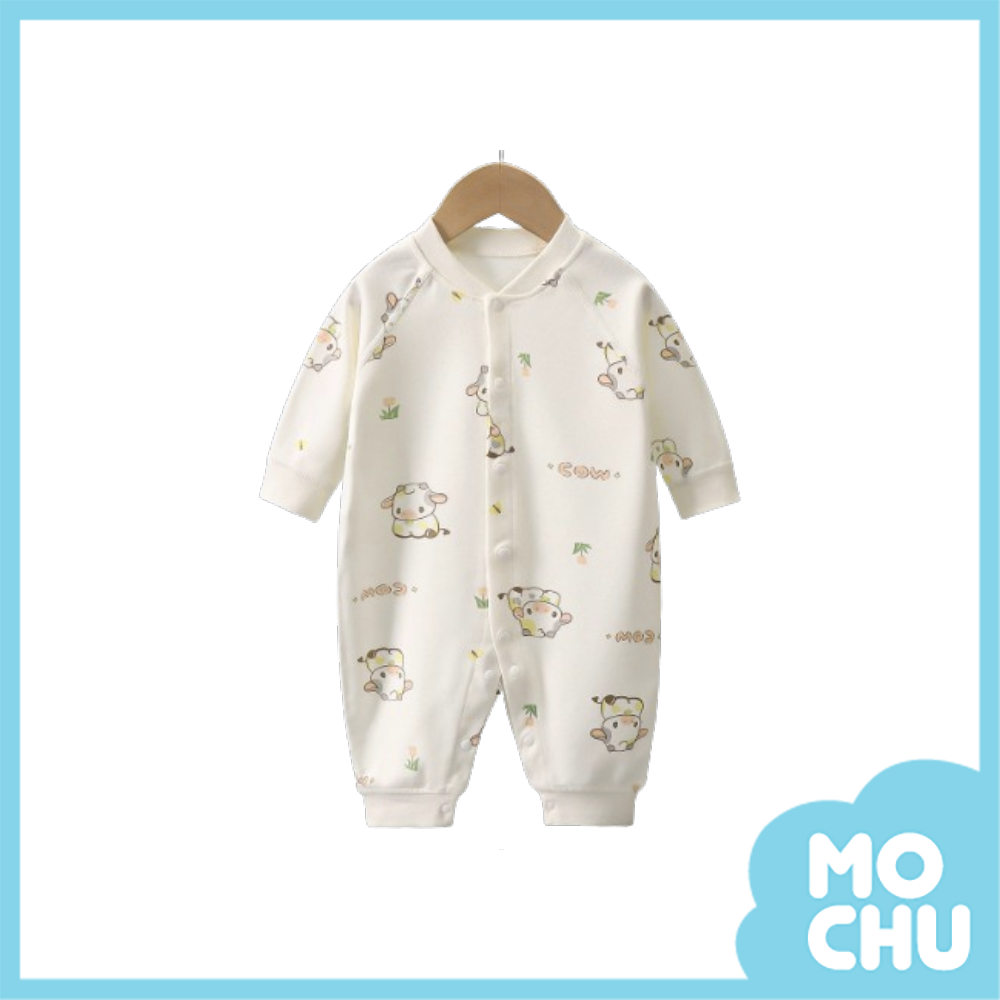 小花乳牛前開長袖連身衣