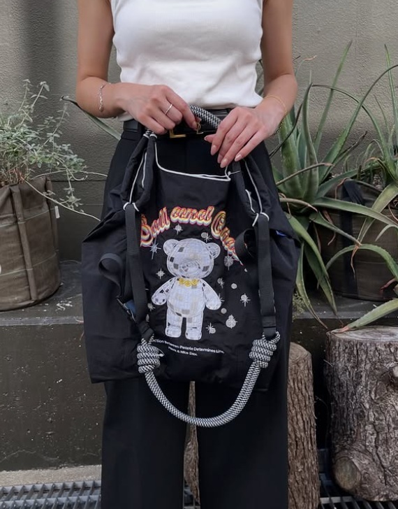 Ball＆Chain 刺繡環保購物袋 M號 - 黑 (30106501)