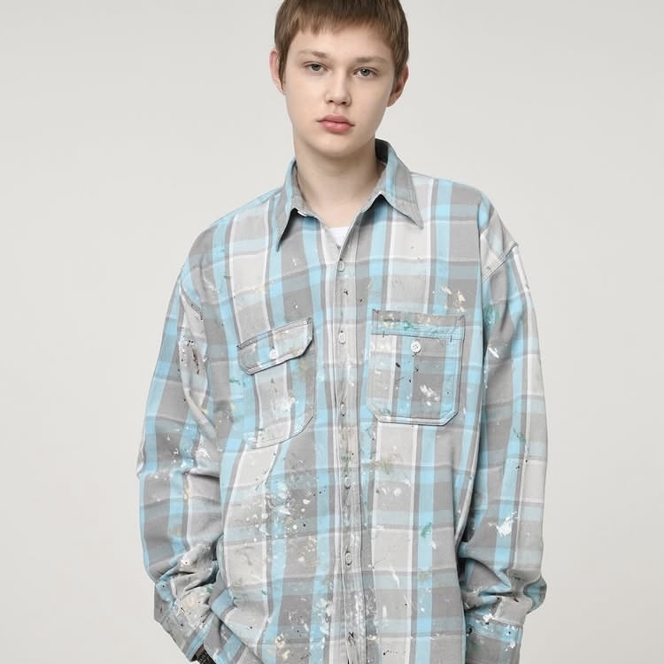 9/13 RELEASE: BOWWOW 2025 A/W PAINTER'S PAINT STAINED FLANNEL SHIRT AGED - PRE ORDER ITEM (預訂中)