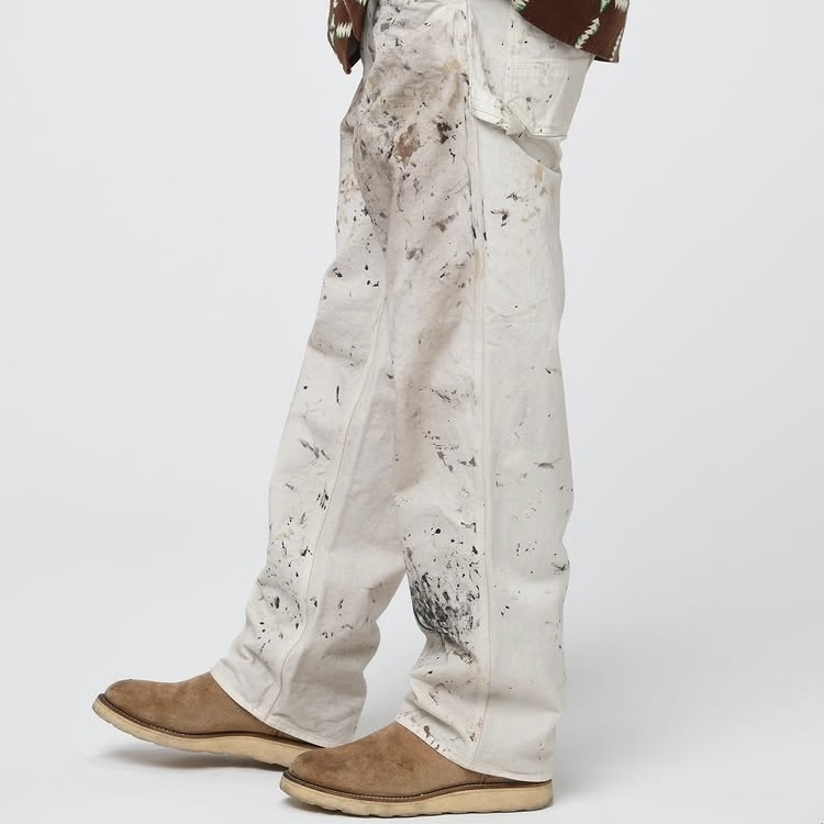 9/13 RELEASE: BOWWOW 2025 A/W PAINTER'S PAINT STAINED PAINTER PANTS / AGED WHITE - PRE ORDER ITEM (預訂中)