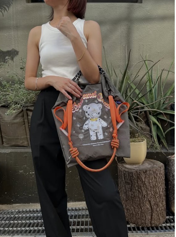 Ball＆Chain 刺繡環保購物袋 M號 - 灰 (30106561)