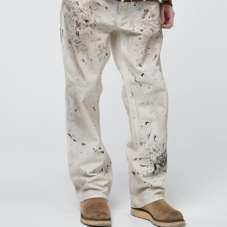9/13 RELEASE: BOWWOW 2025 A/W PAINTER'S PAINT STAINED PAINTER PANTS / AGED WHITE - PRE ORDER ITEM (預訂中)