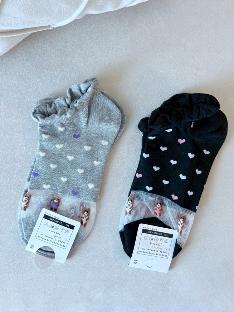 『2入組』滿版愛心拼接紗短襪【限量】