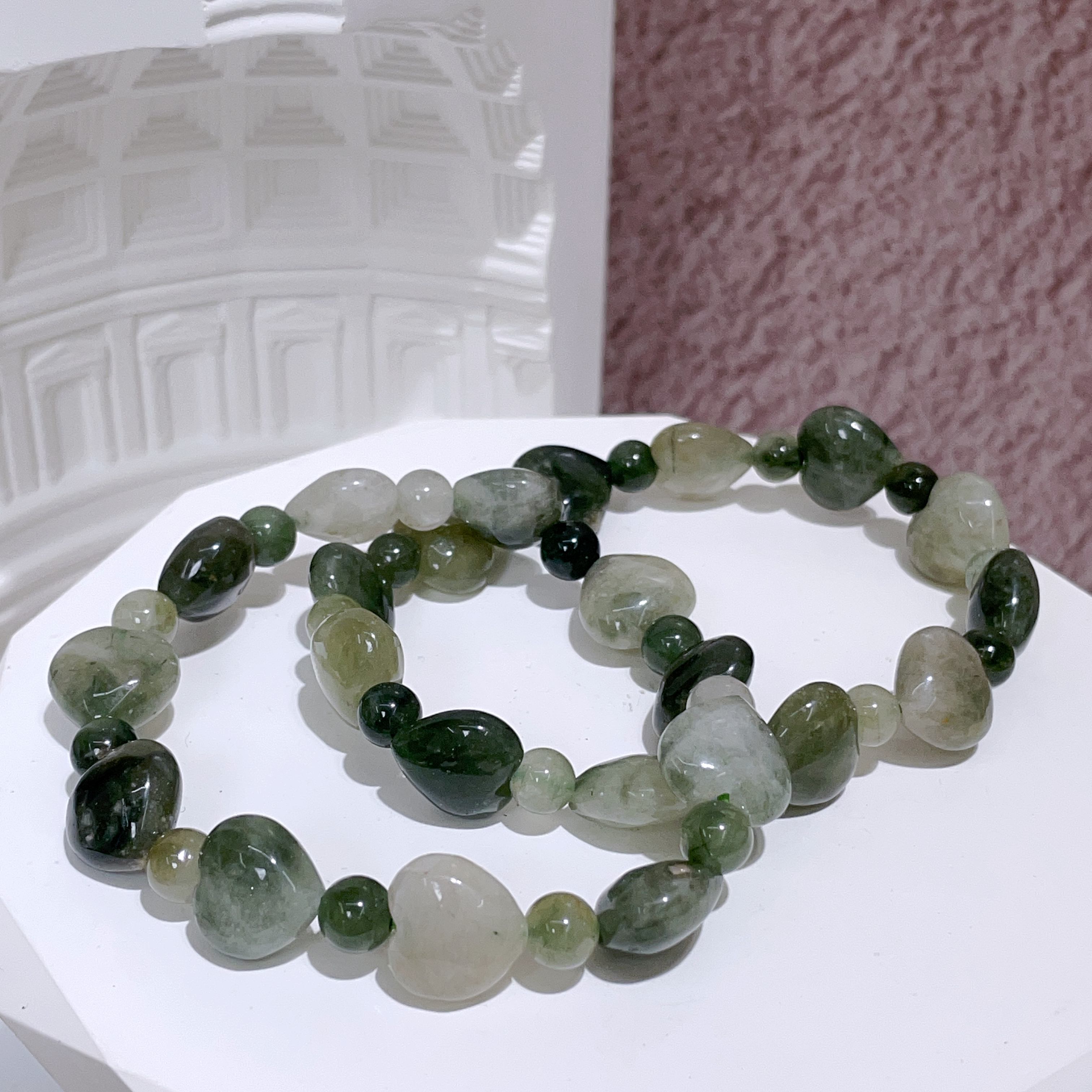 綠髮晶心心手串 12mm