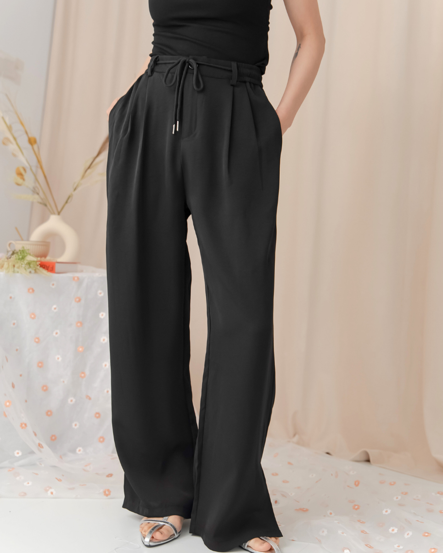 休閒微喇叭抽繩長褲