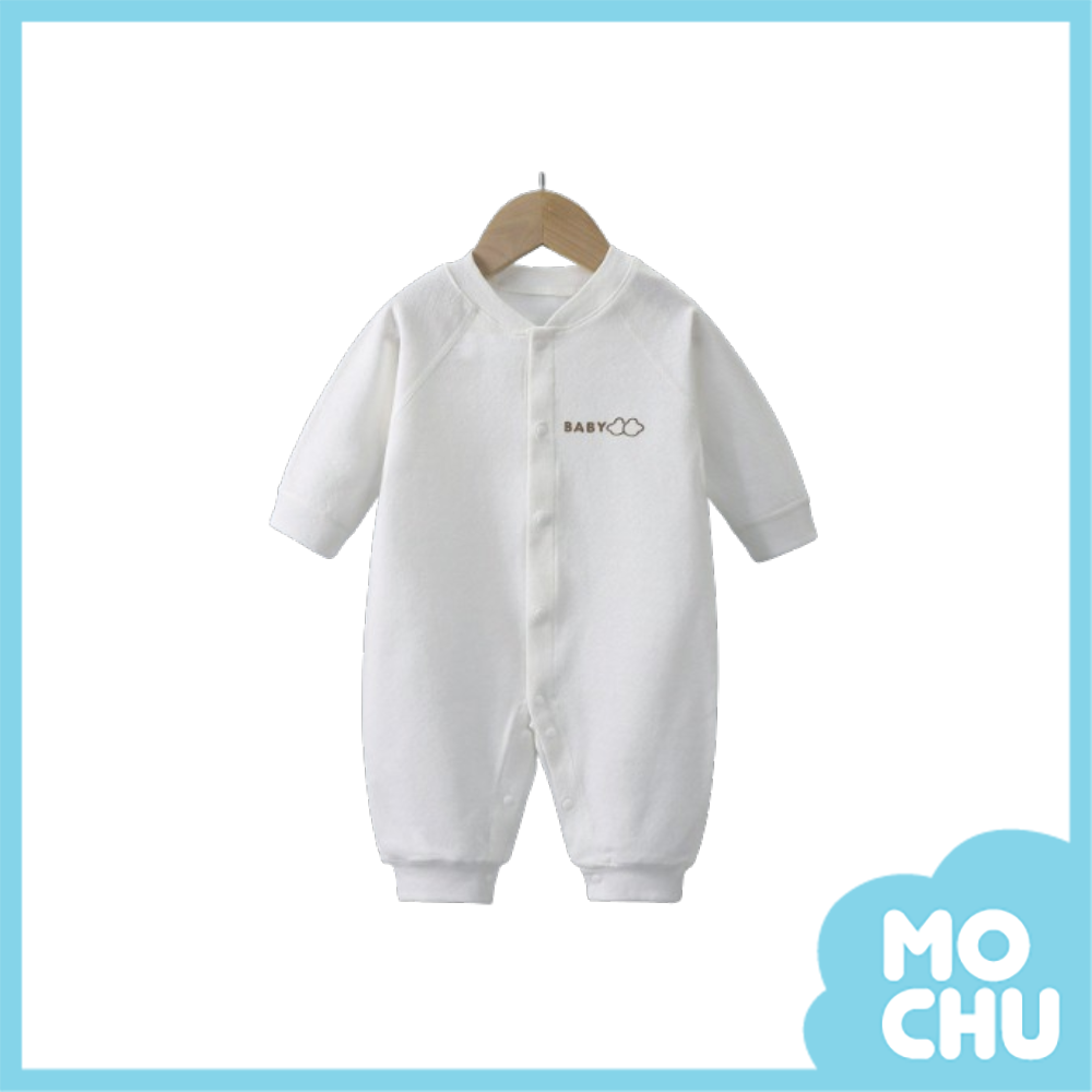 baby字母素面前開長袖連身衣(五色)