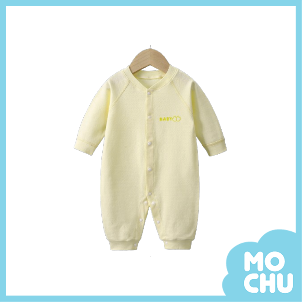 baby字母素面前開長袖連身衣(五色)