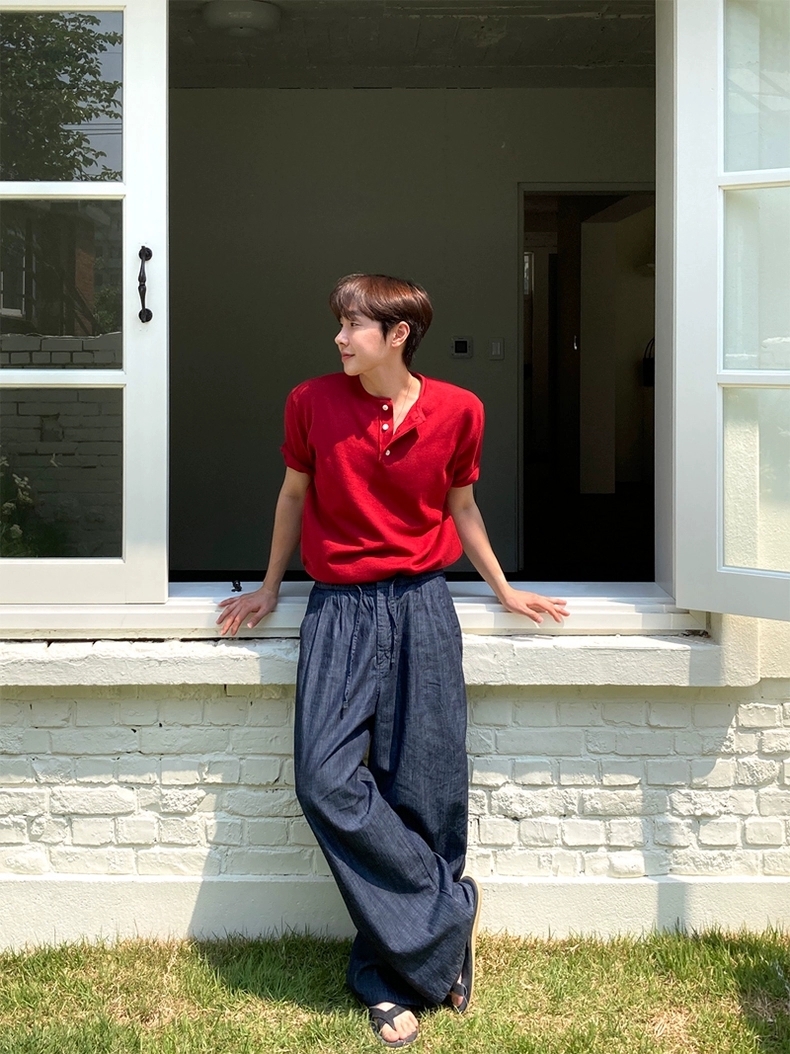 Chambray 夏季鬆緊腰休閒褲