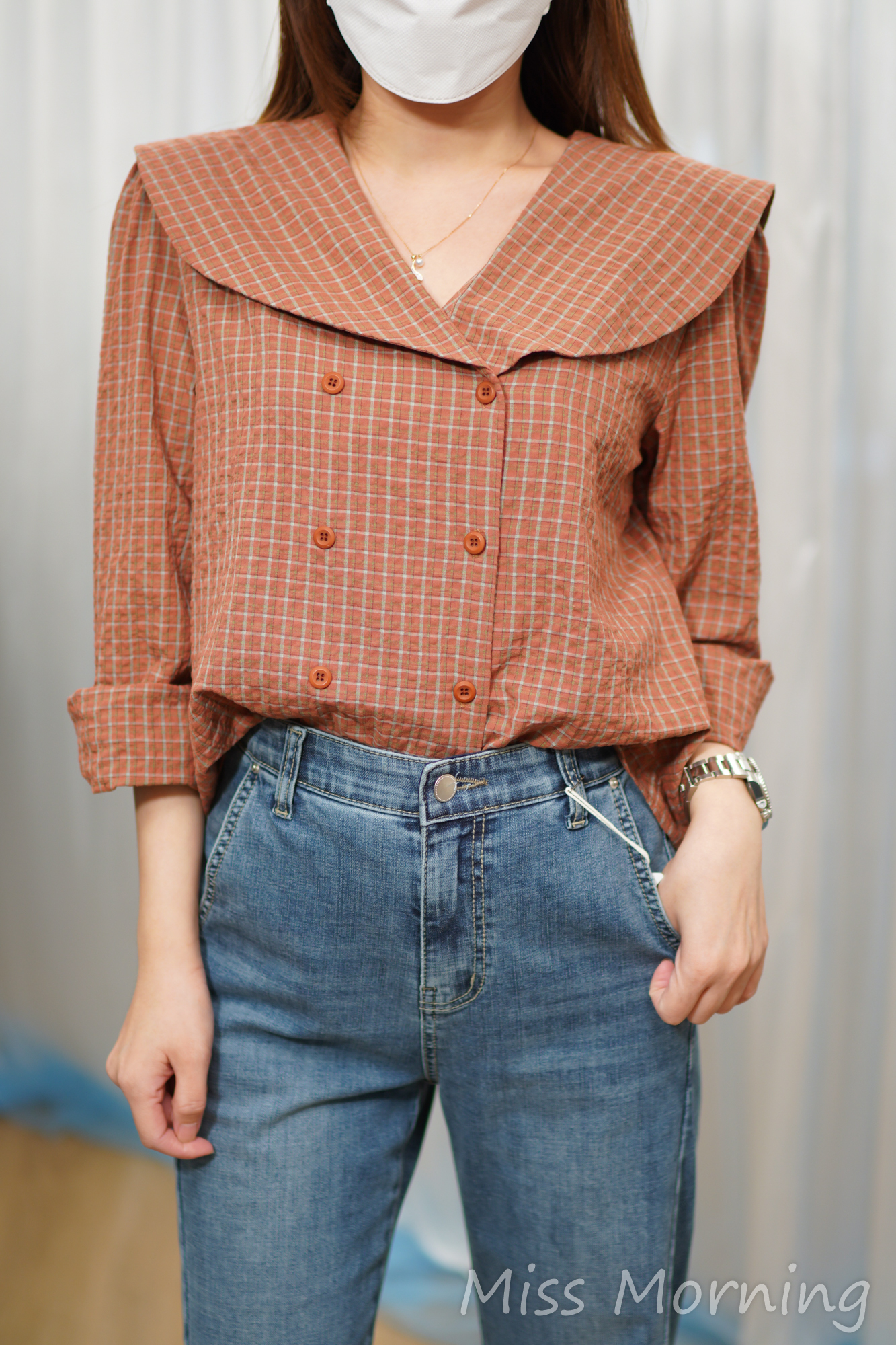 格仔水手肩上衣(14775)