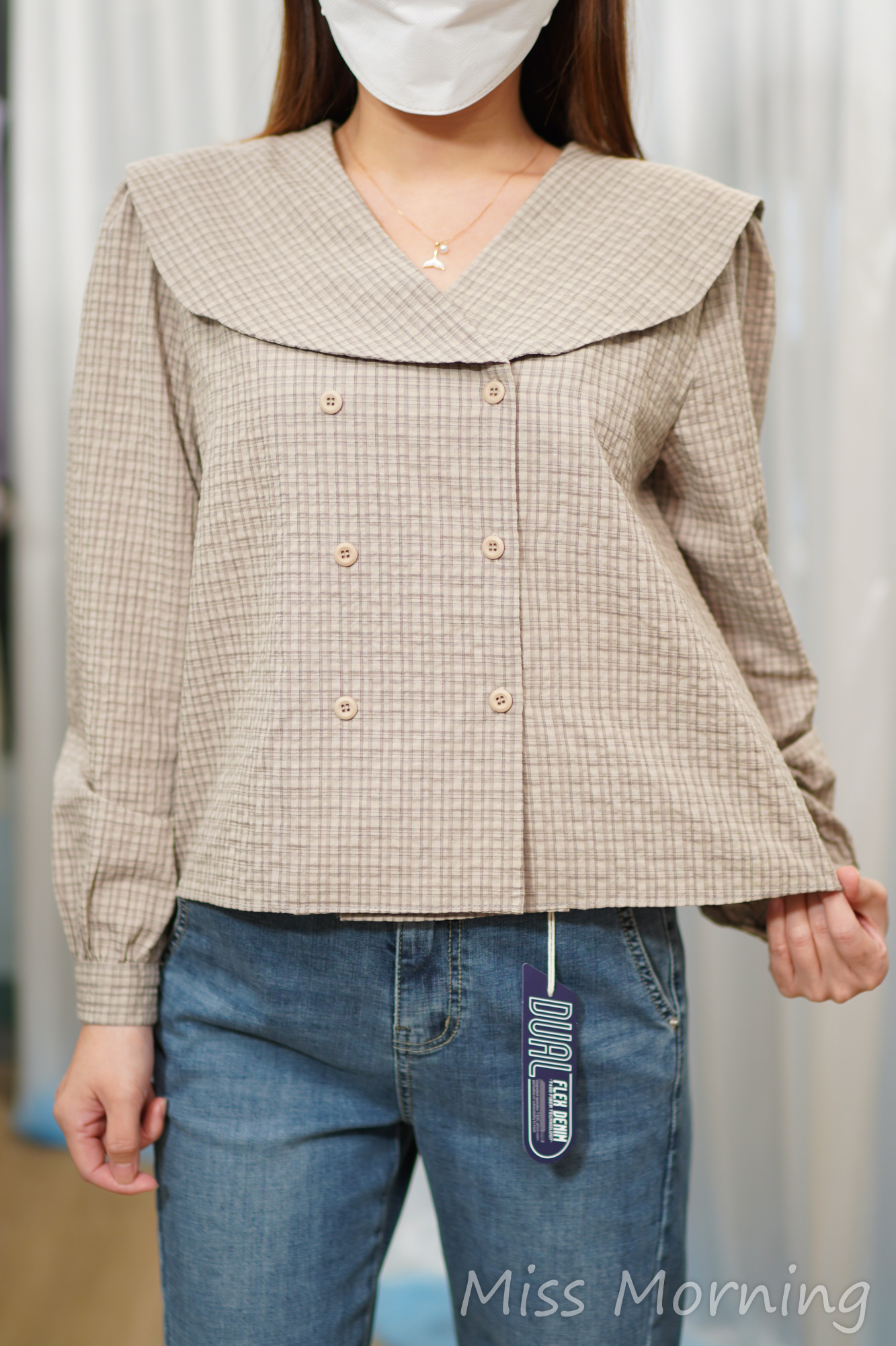 格仔水手肩上衣(14775)