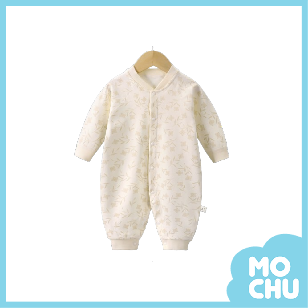 淡雅小花朵前開長袖連身衣