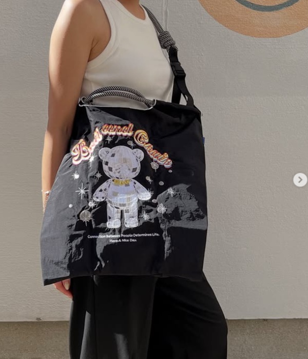 Ball＆Chain 刺繡環保購物袋 L號 - 黑 (30116501)