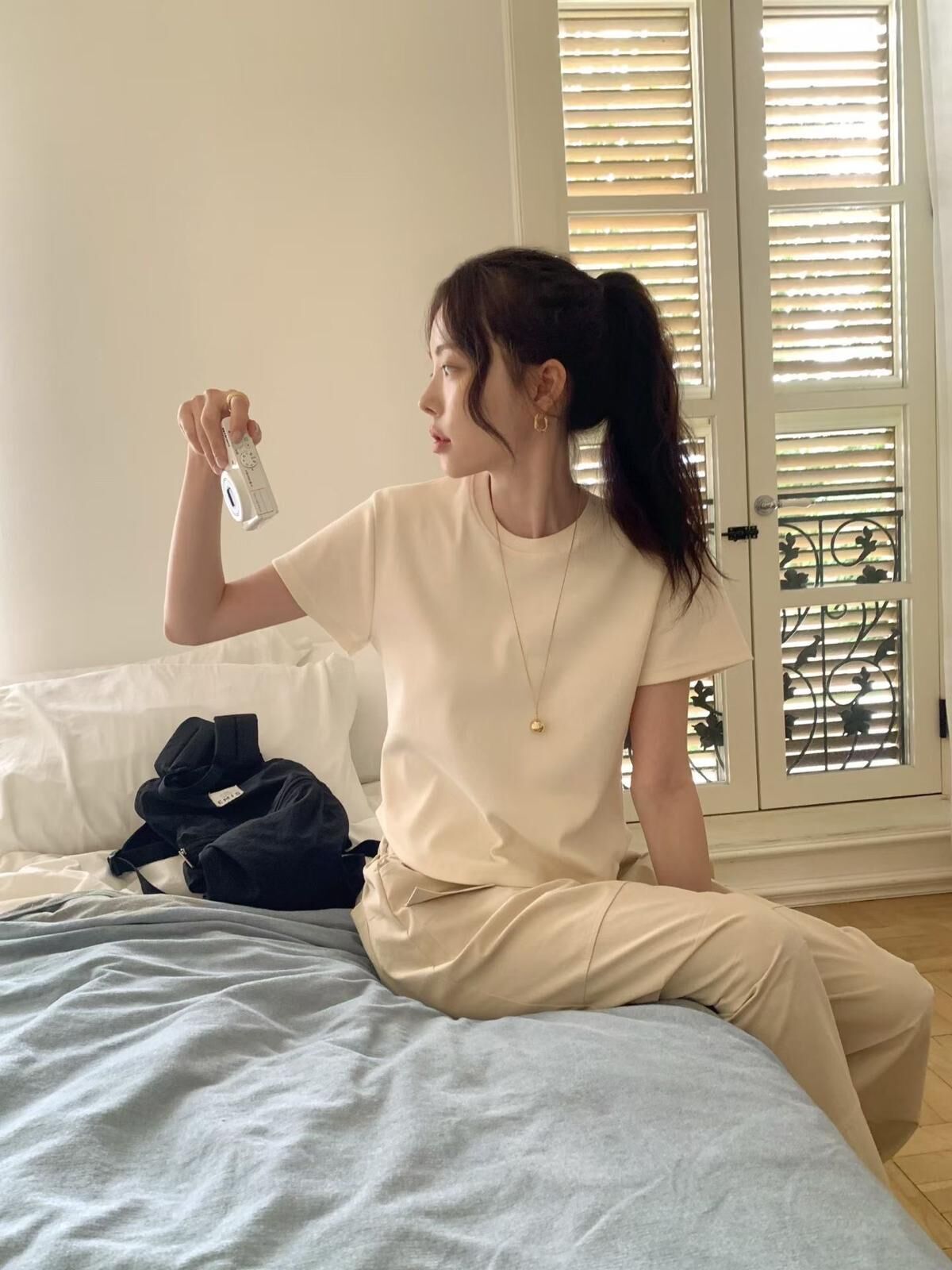 短版圓腳羅紋Tee