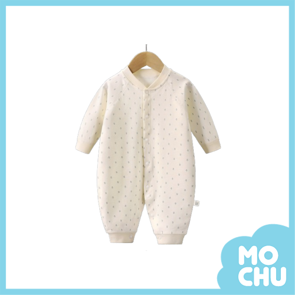 滿印小黑結前開長袖連身衣