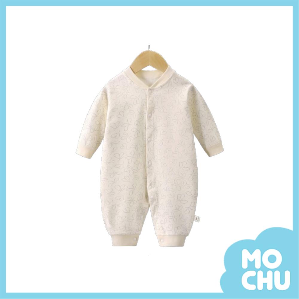 手繪葉片前開長袖連身衣