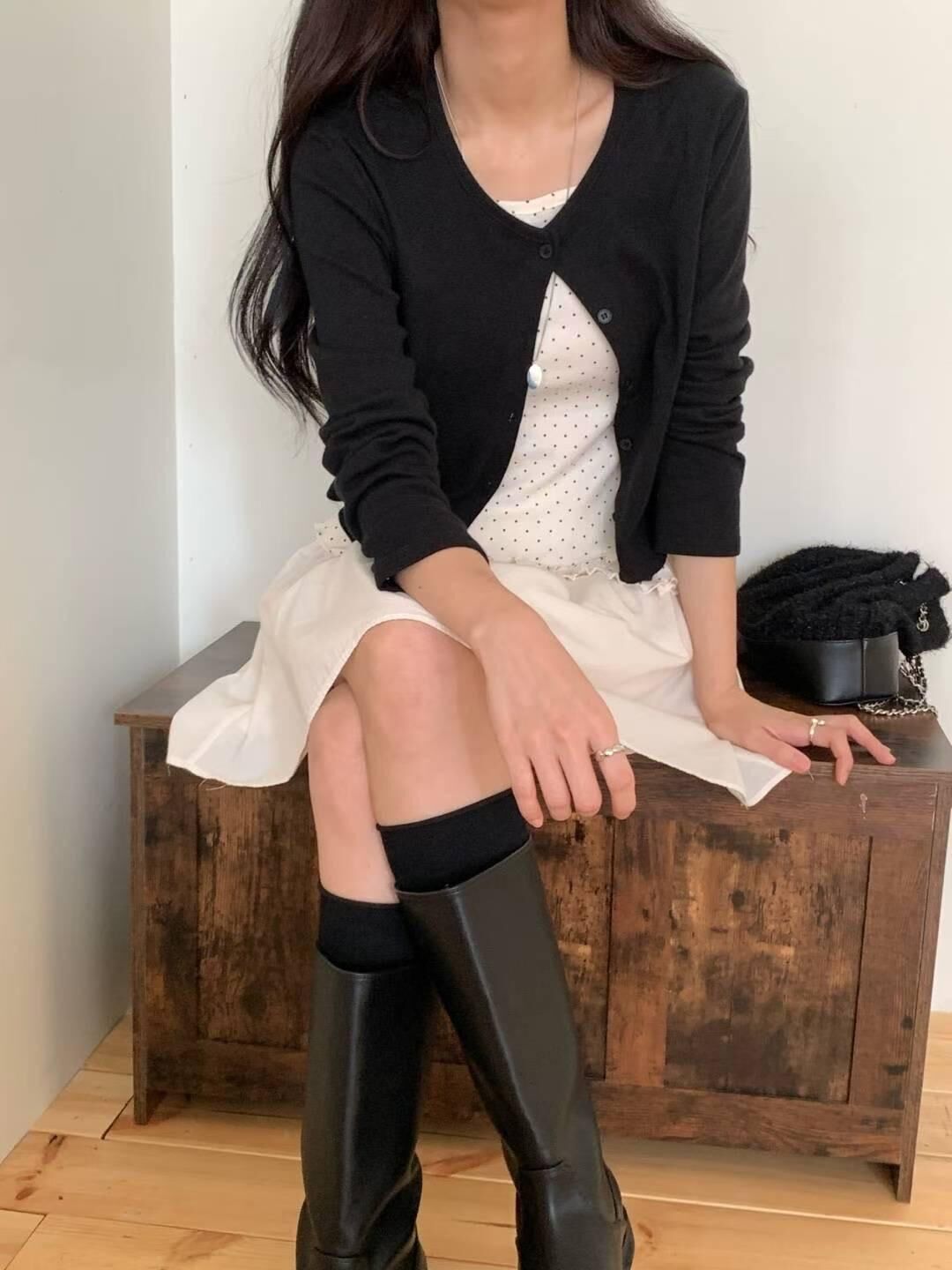 Mini dot ruffle vest knit set