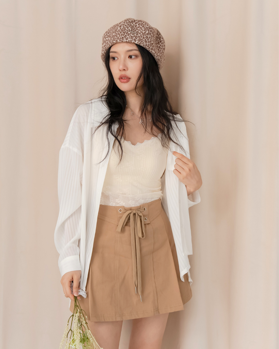 纖腰馬甲綁帶側百褶短裙