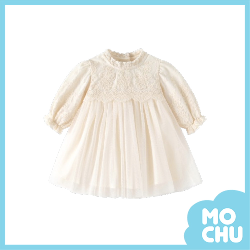 宮廷風立領網紗長袖連身裙