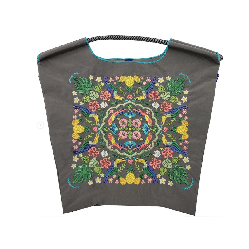 Ball＆Chain 刺繡環保購物袋 M號 - 灰 (30106285)