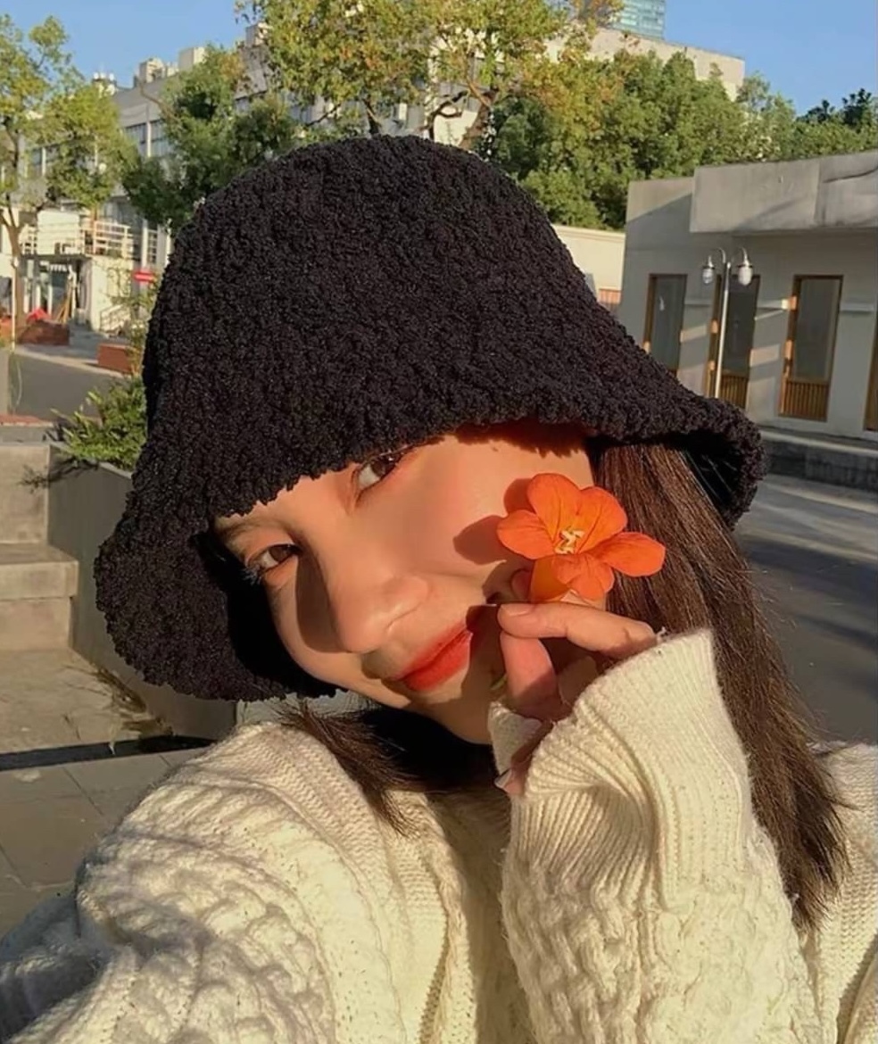 羊羔毛素面漁夫帽