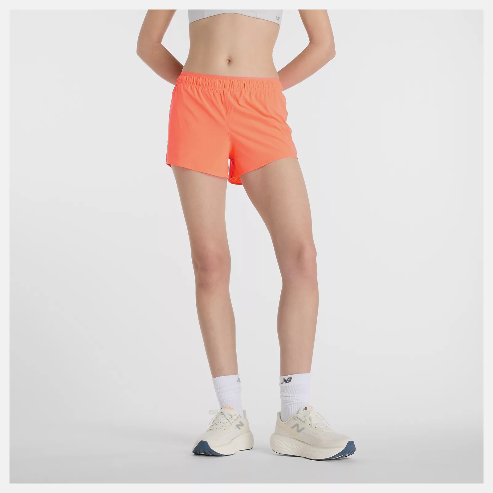 NEW BALANCE 短褲 NB 橘紅 三吋 內襯 機能短褲 女 WS41286URR