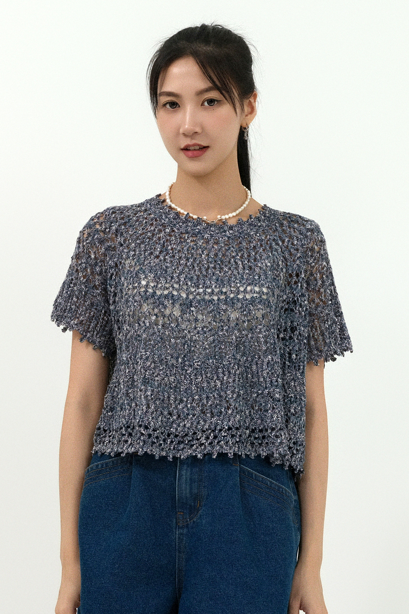 狗牙邊通花針織上衣（現貨款式）