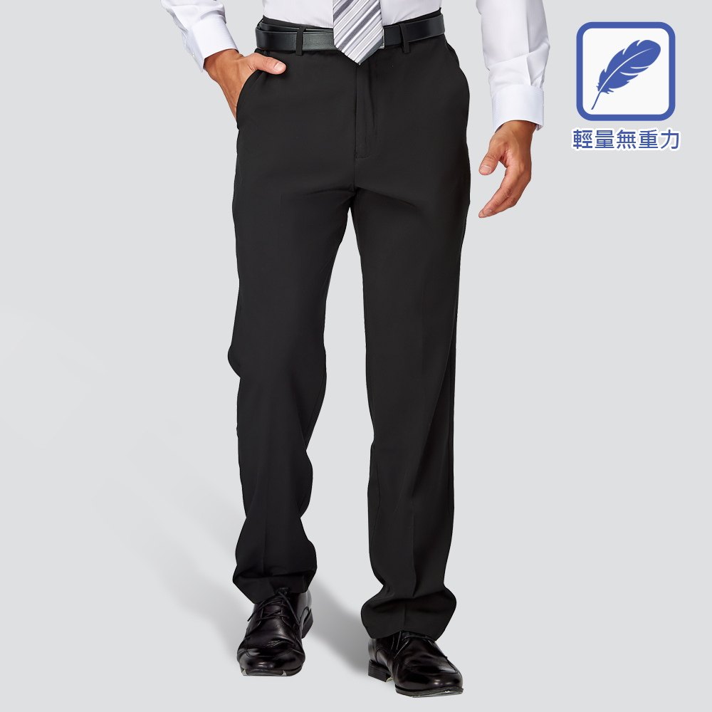 輕量彈性平面西裝褲-黑