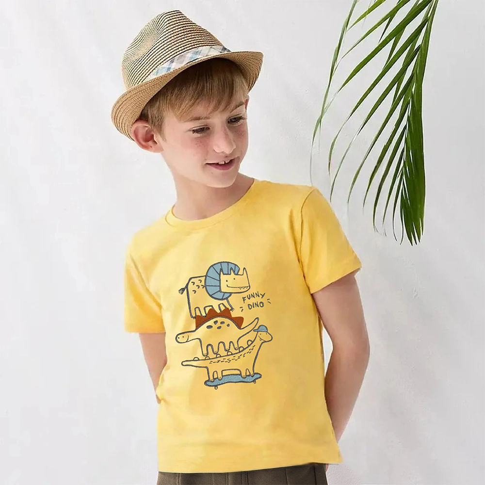 PIPPY簡約舒適立體鰭恐龍三兄弟圓領上衣 黃 中性款