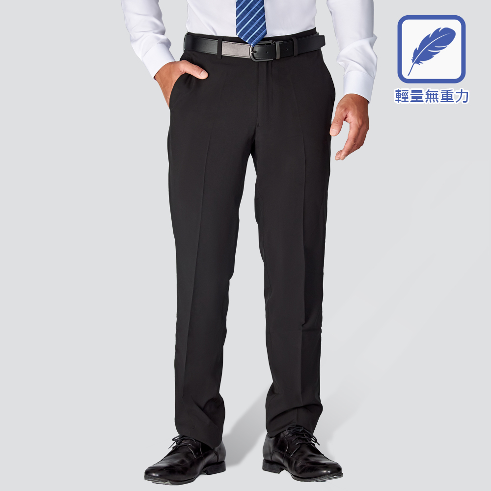 輕量彈性修身平面西裝褲-黑