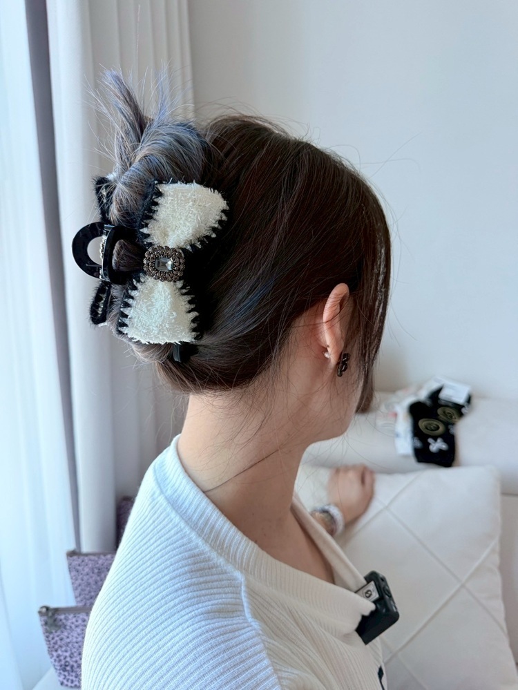 『白』大鑽毛尼蝴蝶結抓夾