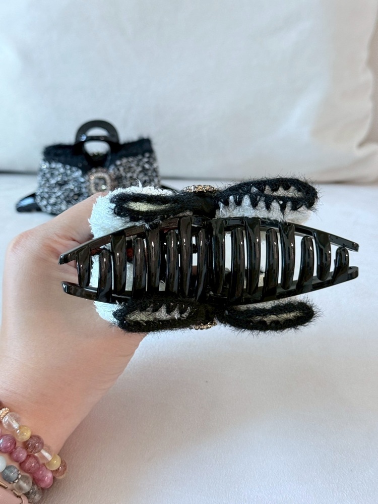 『白』大鑽毛尼蝴蝶結抓夾