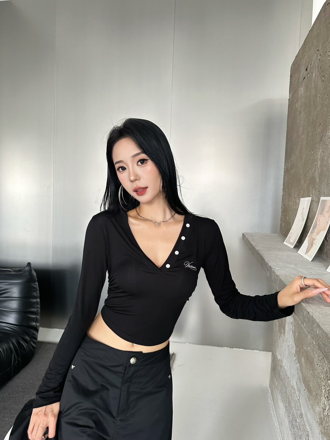 曲線序章‘Curve—熊貓黑白配色長袖上衣