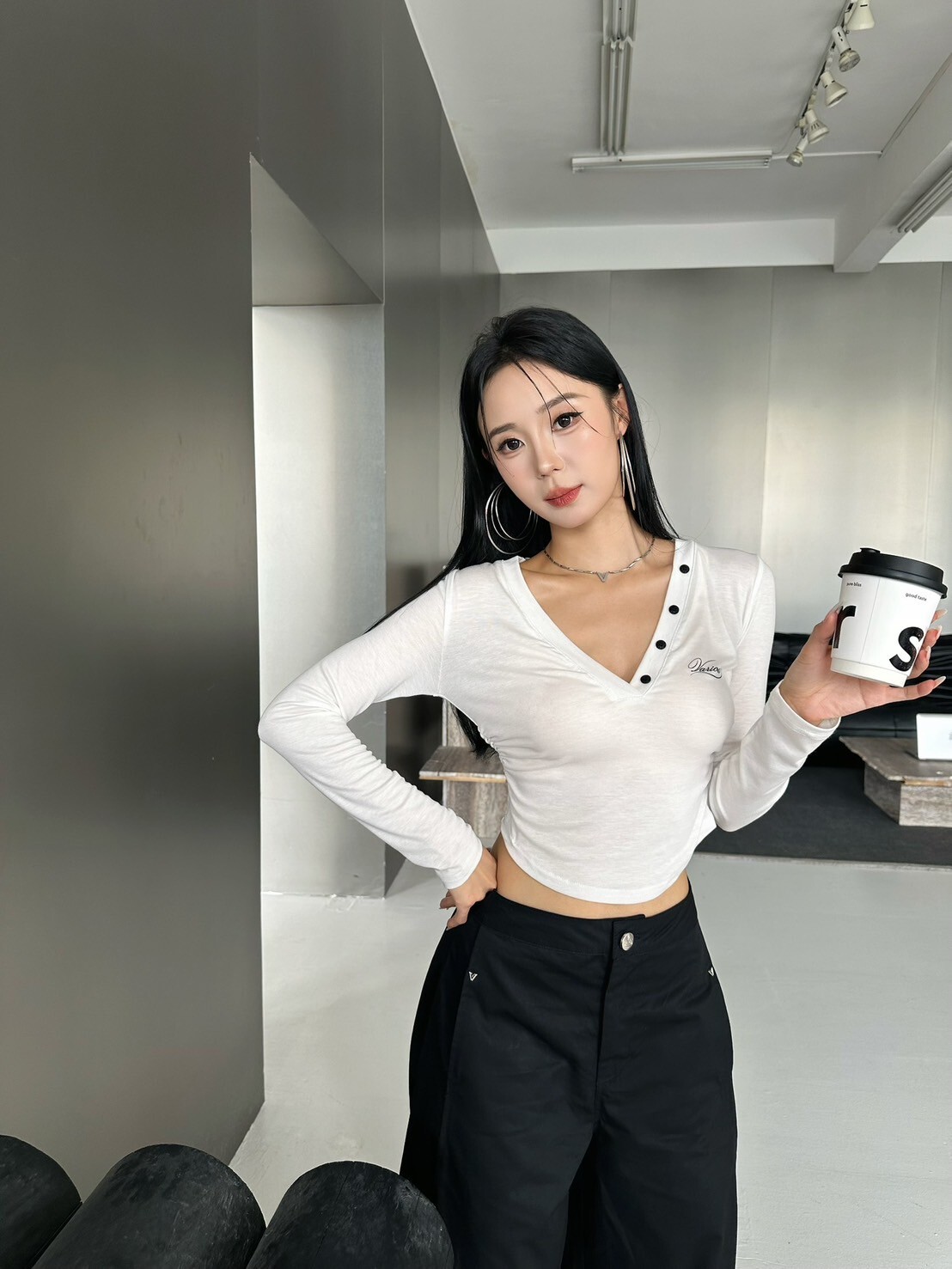 曲線序章‘Curve—熊貓黑白配色長袖上衣