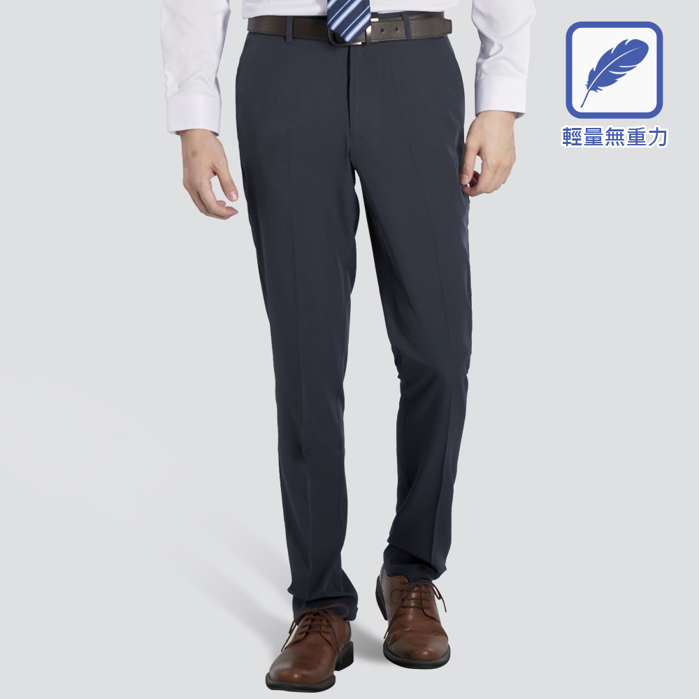 輕量彈性修身平面西裝褲-深灰