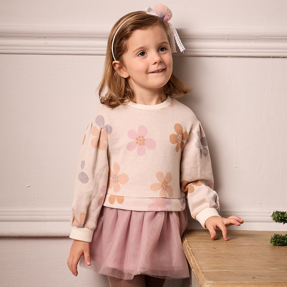 PIPPY 可愛朵朵小花假兩件連身裙洋裝 粉