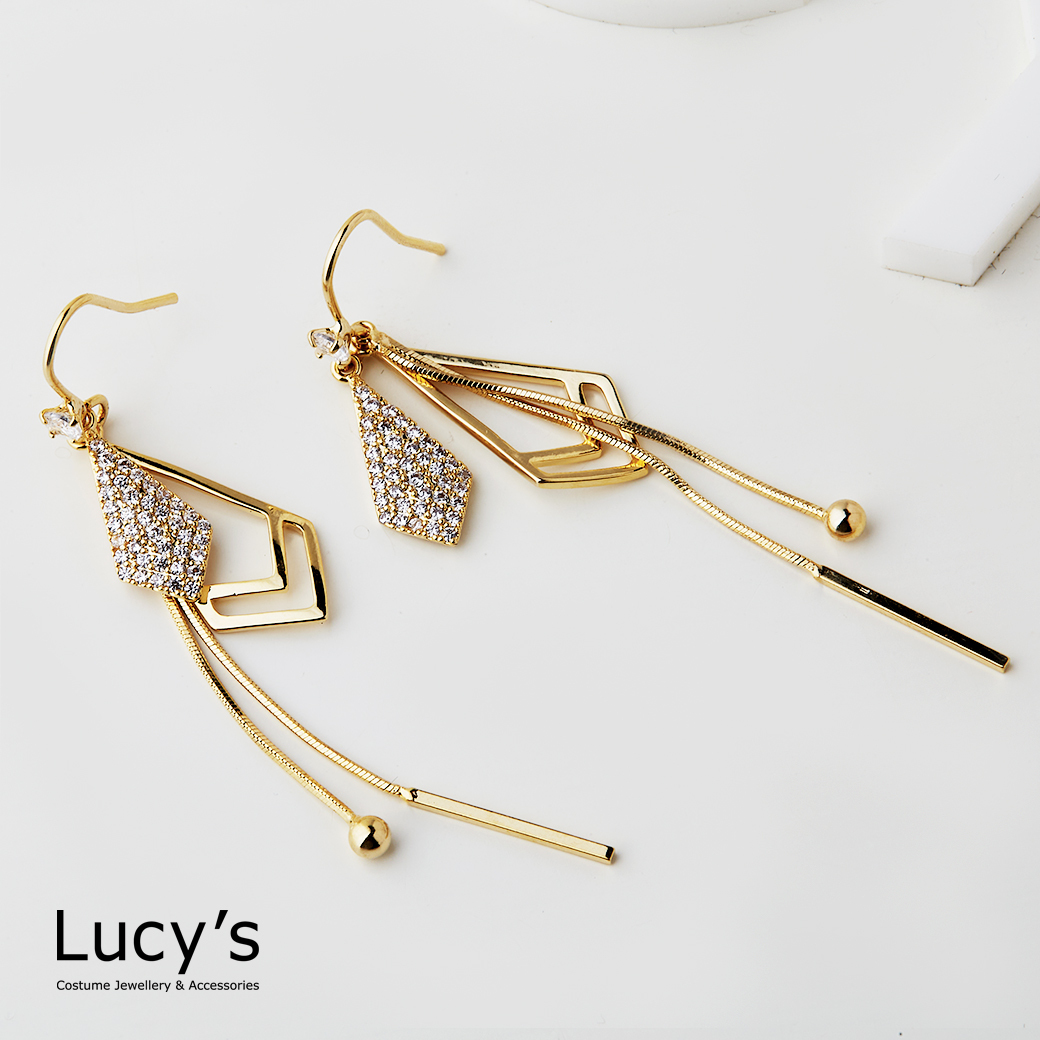 稜形流蘇 耳勾耳環 (二色) (123672/123673)