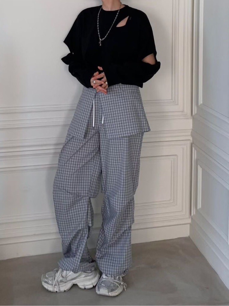 兩件式細格束腳工裝褲