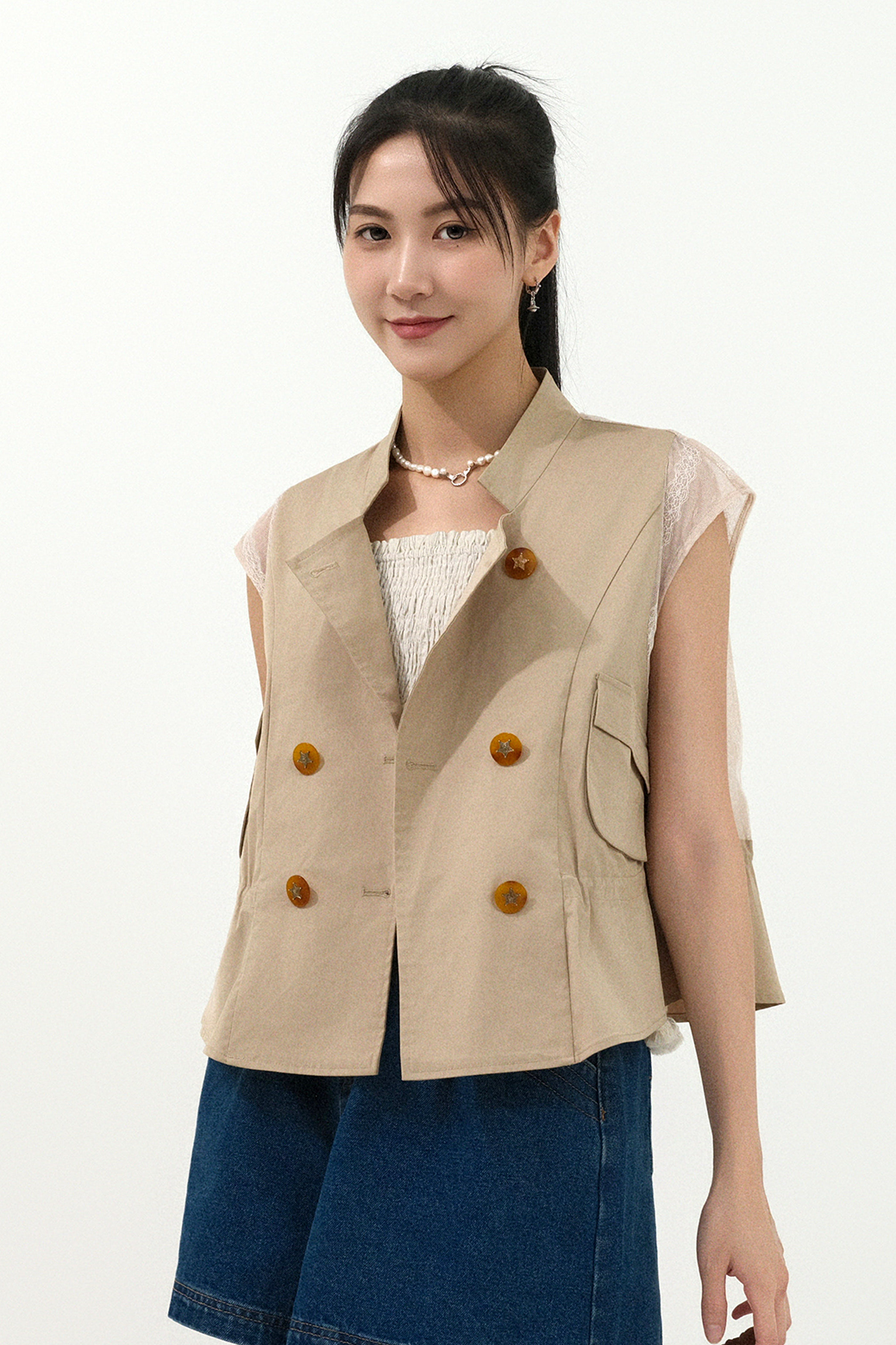 蕾絲網紗背乾濕背心褸 (預購產品）