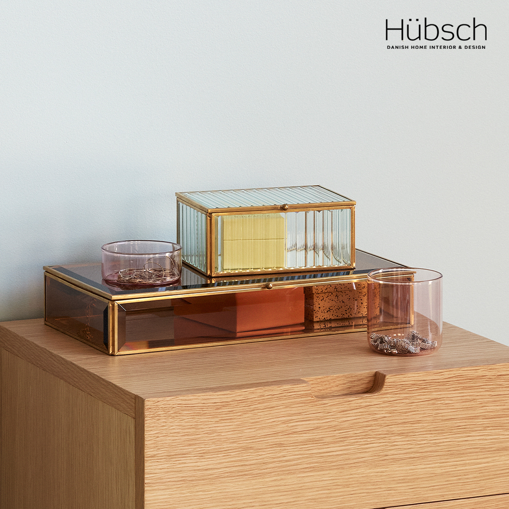 Hübsch-棕色水晶玻璃置物盒(扁長型)-2件組